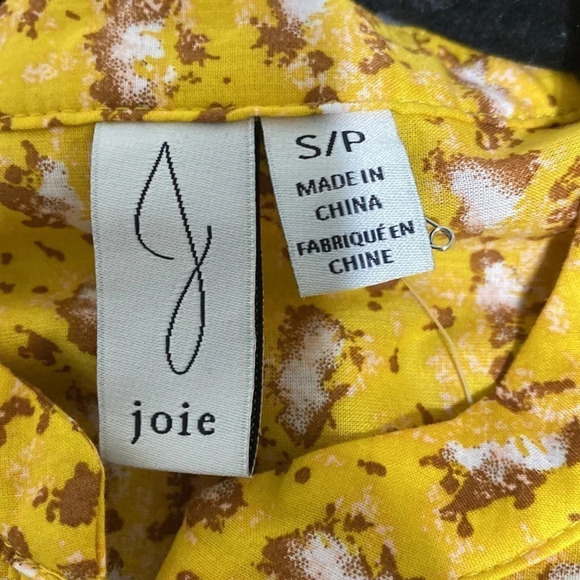 Joie NWT Yellow & Brown Floral 100% Cotton Ruffled Peasant Cottage Core Top S/P - Picture 6 of 7